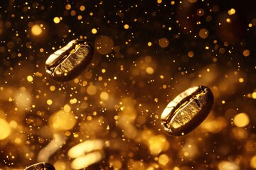 Poster - Transforming coffee beans into golden drops creates a luxurious, glowing aesthetic that captivates viewers
