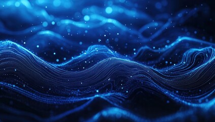 Wall Mural - digital blue waves with glowing particles and blurred lights