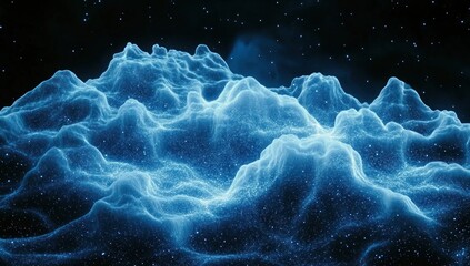 Wall Mural - Abstract illustration of a luminous mountainous terrain with starry night