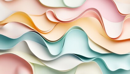 Wall Mural - Pastel Colored Papers Form Gently Flowing Abstract Wavy Patterns