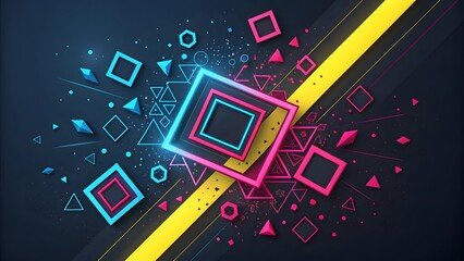 Poster - A vibrant explosion of neon pink and blue geometric shapes, creating a dynamic and energetic visual symphony with bold contrasting lines and a dark background.