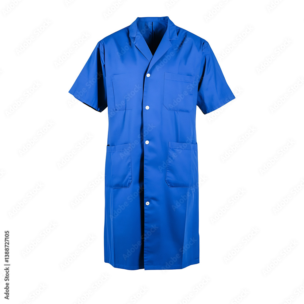 Clean blue work coat neatly arranged against a neutral background shows ...