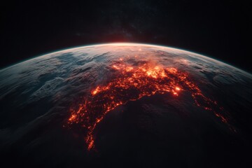 Aufkleber - Climate Crisis Visualization Hyper-Realistic Satellite Imagery of Global Wildfire Apocalypse - Advanced Environmental Monitoring Technology Revealing Earths Urgent Ecological Transformation