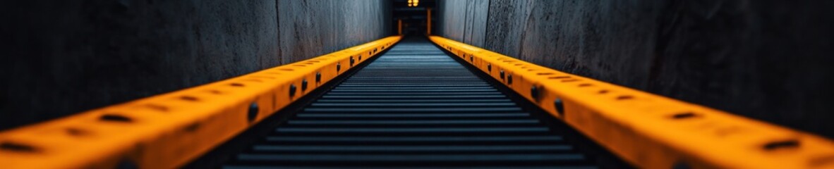 Fototapete - Cybernetic Industrial Corridor AI-Driven Smart Manufacturing Pathway Visualizing Advanced Automation, Digital Transformation, and Precision Engineering Workflow