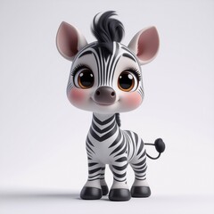 Poster - Adorable cartoon zebra with big eyes and a playful stance. Features black and white stripes, soft rounded design on a simple backdrop.