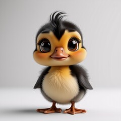 Aufkleber - A sweet, fluffy, and adorable avian creature with big eyes and a charming smile stands against a soft, pale background. Hints suggest its playful, friendly demeanor.