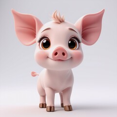Aufkleber - A digitally rendered, adorable piglet with large, expressive eyes, soft pink skin, big ears and a happy expression, standing on four feet. The image has a charming, cheerful vibe.