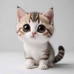 Aufkleber - Cute kitten with big eyes and striped fur sits and stares directly ahead.  Its paws are white, and it has a small pink nose and whiskers.
