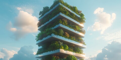 Aufkleber - Biophilic Urban Architecture Vertical Green Skyscraper Revolutionizing Sustainable Design with Lush Eco-Integrated Corporate Wellness Environment
