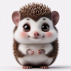 Aufkleber - A fluffy, adorable hedgehog with big, expressive eyes and a sweet smile poses against a clean, white background.