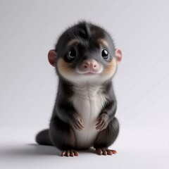 Aufkleber - Adorable small furry animal with big, innocent eyes and dark and light brown fur. Sitting cutely against a plain white background.