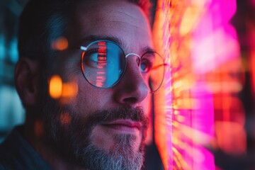 Poster - Cyberpunk Innovation Reflective Tech Insights with Immersive Neon Visualization - Gen X Digital Transformation and Cutting-Edge Professional Creativity