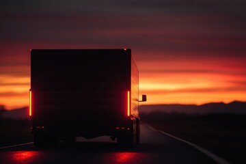 Fototapete - Zero-Emission Industrial Logistics Next-Gen Commercial Transport Illuminating Sustainable Freight Design Against Epic Sunset Mobility Landscape