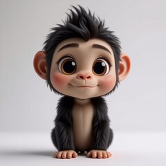 Poster - Adorable cartoon monkey with large, expressive eyes and soft, fluffy black fur. It is sitting and smiling sweetly, creating a charming and innocent impression.