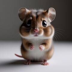 Aufkleber - Adorable fluffy hamster with big, round eyes and tiny paws stares at the viewer. Its pink nose and ears are so cute.