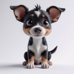 Aufkleber - A charming cartoon puppy with big, expressive eyes and floppy ears is sitting calmly on a white surface, looking directly forward in a sweet pose.