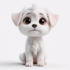 Aufkleber - A fluffy white puppy with big brown eyes sits against a plain backdrop. The cute dog has soft, white fur and floppy ears.  Its gentle expression is endearing.