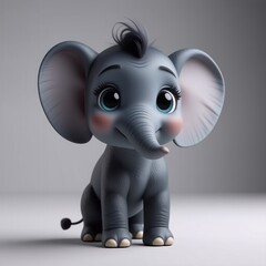 Aufkleber - A charming baby elephant with large ears and bright blue eyes sits playfully. Its smooth grey skin and cute tuft of hair add to its adorable cartoonish appearance.