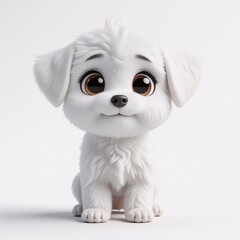 Aufkleber - A fluffy white puppy with big brown eyes sits calmly on a plain white backdrop. Its soft fur and sweet expression create an endearing and innocent portrait.