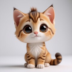 Aufkleber - A charming, wide-eyed kitten with soft orange and brown stripes sits patiently. Its big, black eyes and gentle smile create an endearing, innocent look.