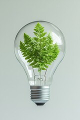 Poster - Eco-Innovation Visualization Luminous Green Fern Inside Transparent Light Bulb - Sustainable Design Concept for Climate-Positive Technology and Creative Environmental Solutions