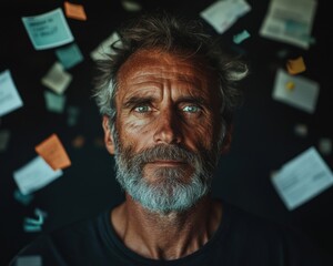 Fototapete - Mindful Productivity Revolution Mature Professionals Introspective Moment in Dynamic Workflow Management - Capturing Gen X Resilience and Strategic Complexity