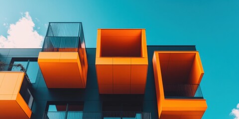 Aufkleber - Geometric Urban Horizons Modular Orange Architectural Design Revealing Innovative Residential Spaces with Striking Cubic Minimalism and Next-Gen Living Solutions