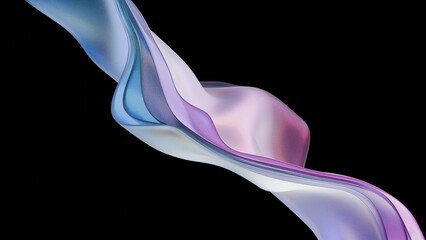 Poster - 3d render abstract background on dark background, Transparent glossy glass, Colorful curve glass with dispersion.