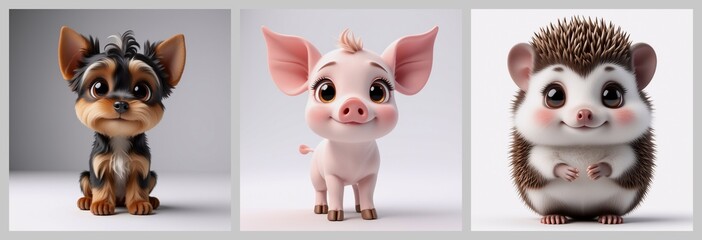 Poster - A trio of charming, adorable animals are captured with a cute and sweet expression, each with vibrant colors and playful design on a white background.