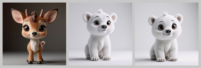 Poster - An adorable fawn and two playful polar bears are showcased. The fawn stands tall, while the bears sit in a charming pose. The sweet look of the animals is undeniable.