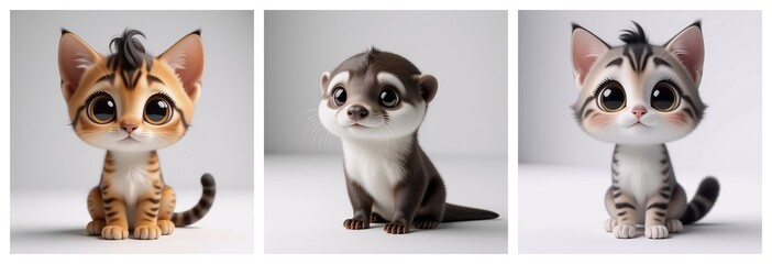 Aufkleber - Adorable stylized animal renderings against a clean backdrop.  The trio feature large eyes and unique expressions. Cute, cartoon-like, and inviting.