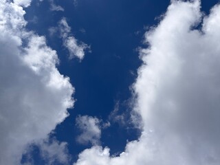 beautiful blue sky with white clouds. the sky was clear and bright, and clouds were scattered all ov