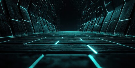 Leinwandbilder - Mysterious glowing tunnel scene digital realm 3d render futuristic environment low angle view surreal concept