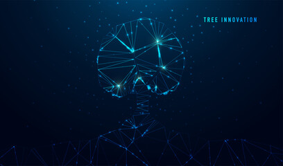 Poster - abstract polygonal tree innovation. glittering star dust lights. polygonal futuristic style. graphic