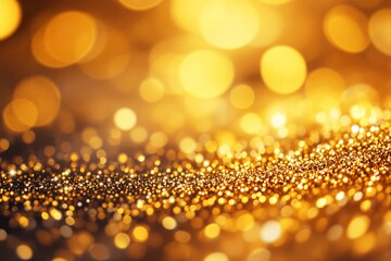 Poster - Golden bokeh lights with sparkling glitter background.