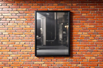Aufkleber - Black framed mockup poster with blurred content on red brick wall.