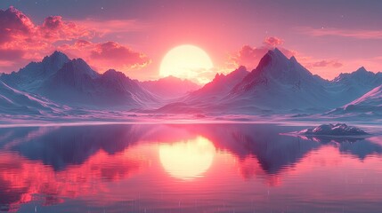 Geometric low-poly landscape with futuristic elements and holographic overlay effects