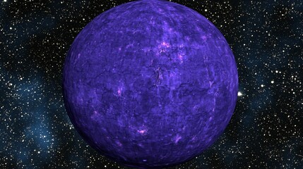 Wall Mural - Abstract purple planet with bright, glowing spots against a starry backdrop