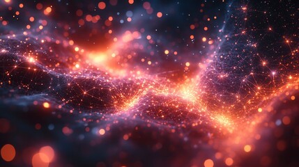 Abstract network of light beams forming architectural structures in space