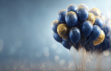 Poster - Dark Blue and Gold Glitter Balloons Cluster