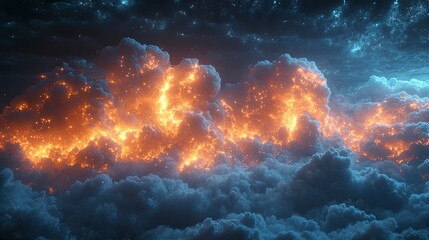 Digital storm system with data clouds and lightning effects