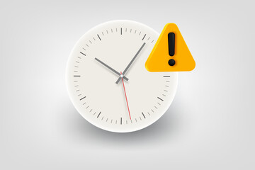 Aufkleber - White clock with exclamaion sign. Low energy concept. Vector 3d illustration