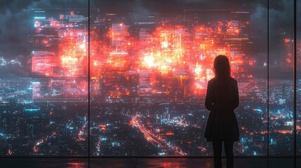 Futuristic digital school with learning process visualization