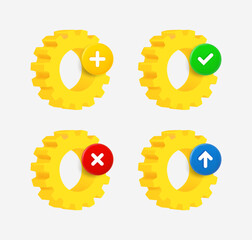 Aufkleber - gear icon set with different pictograms. 3d vector icons collection