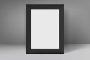 Poster - Vertical blank premium black wood frame with white paper. 3d vector mockup