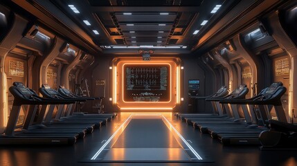 Futuristic digital gym with exercise process visualization