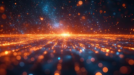 Digital meteor shower with data streams and particle effects