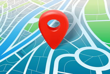 Poster - Abstract city map with red pin. 3d vector illustration
