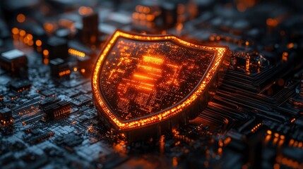 Abstract visualization of digital security using shield patterns