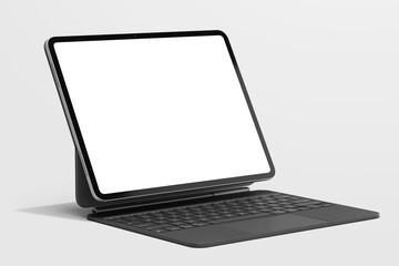 Fototapete - black digital pad pro 13-inch with white screen mockup, tablet keyboard cover angled left side presentation mockup template isolated realistic style 3d render illustration